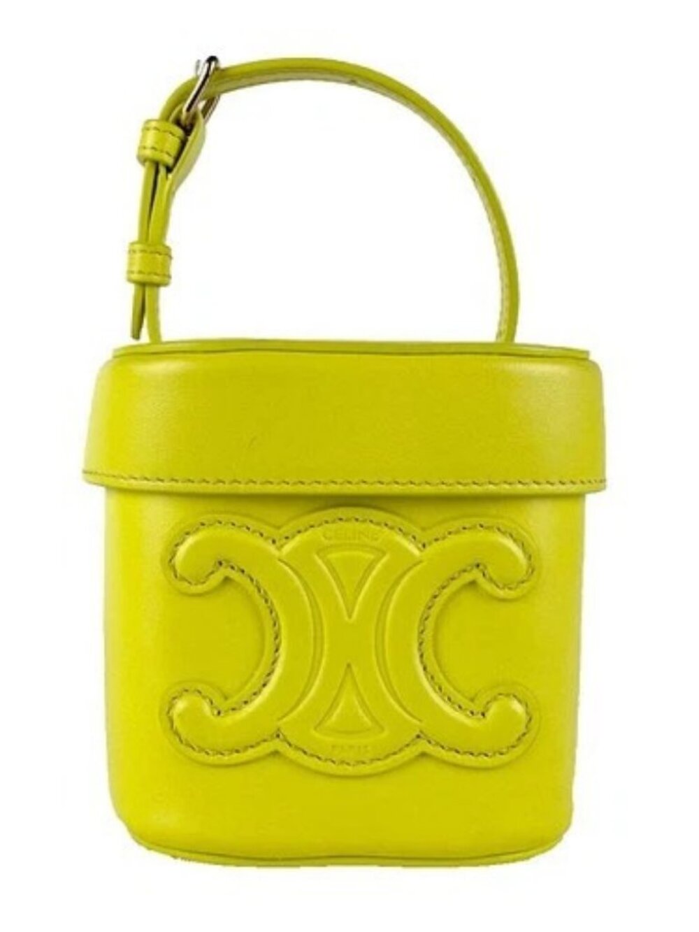 Auth CELINE Small Box Cuir Triomphe Shoulder Bag Yellow Green Leather - z8395